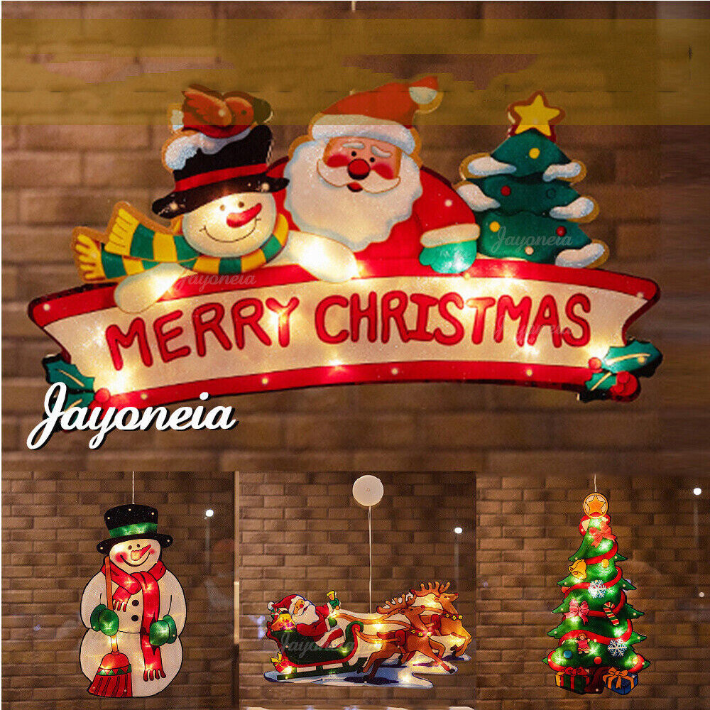 Christmas Window Hanging LED Lights Xmas Ornament Suction Cup Battery Home Party