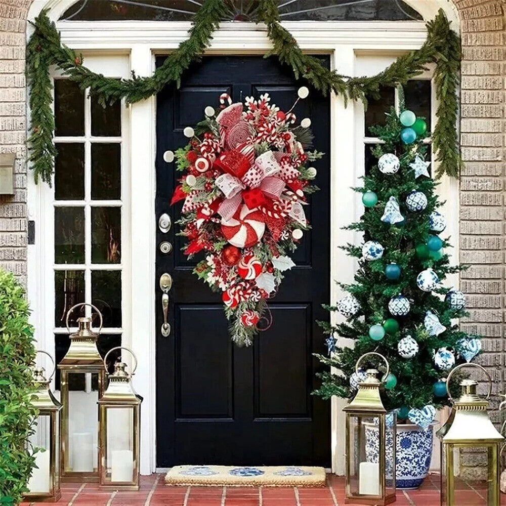 Xmas Front Door Wall Decor Candy Cane Christmas Wreath