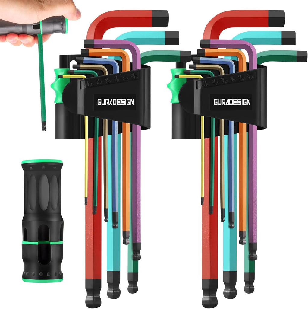 19-Piece Allen Key Set, Hex Key Set,Metric and SAE Alan Keys Sets Extra Long with Ball End T-Handle, Mm(1.5Mm-10Mm),Sae(5/64"-3/8") Chrome Vanadium Steel