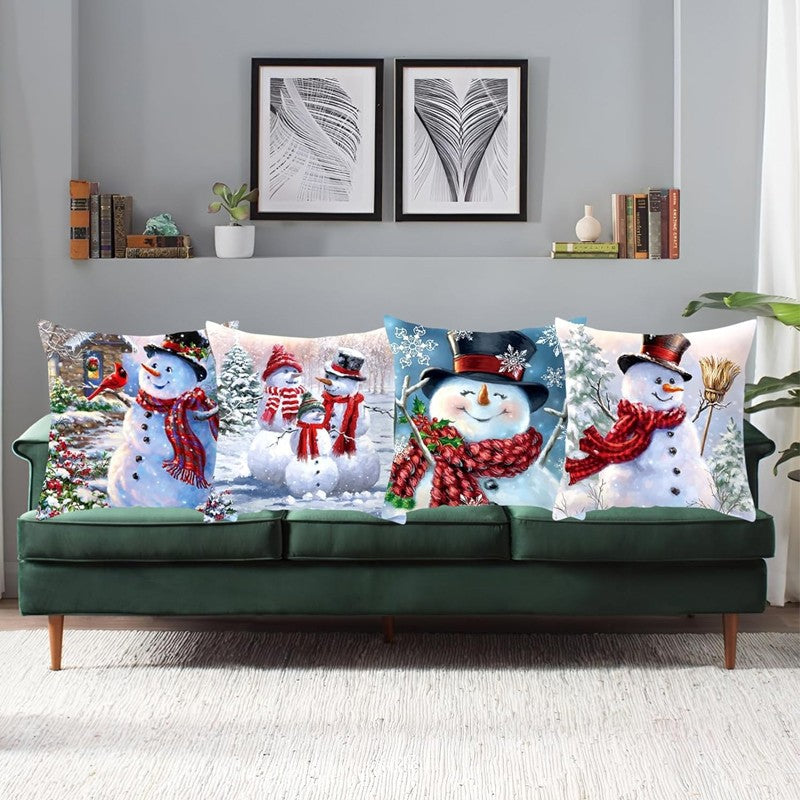 4 Pack Christmas Pillow Cushion Cover Sofa Couch Pillowcases for Xmas Decor 18''