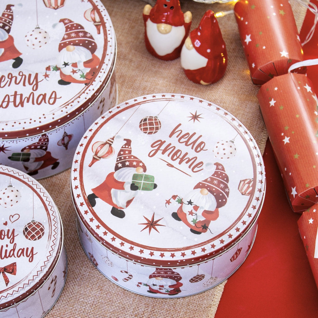 3Pc Christmas Gonk Nesting Cake Tins Set Metal Xmas Gnome Kitchen Baking Storage