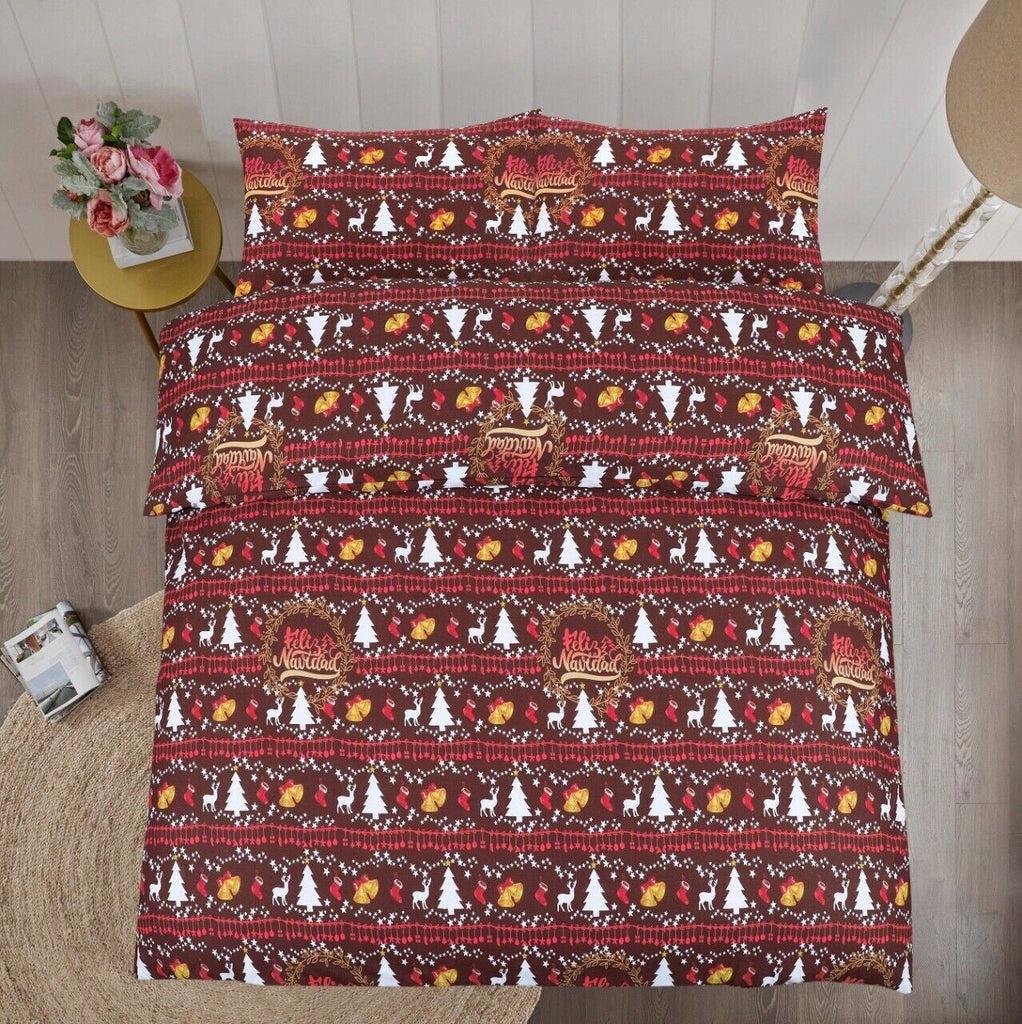 Christmas Xmas Duvet Cover Bedding Set Pillow Case Feliz Navidad Double