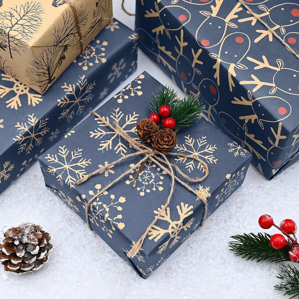 5Pack Christmas Wrapping Paper in a Roll,43 * 100Cm Recyclable Wrapping Paper with 5 Different Patterns for Xmas