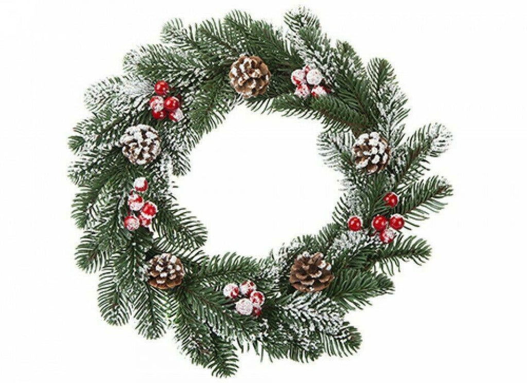 Christmas Wreath Xmas Decorations Door 35Cm PE Snowy Pine Cone & Berries 514092