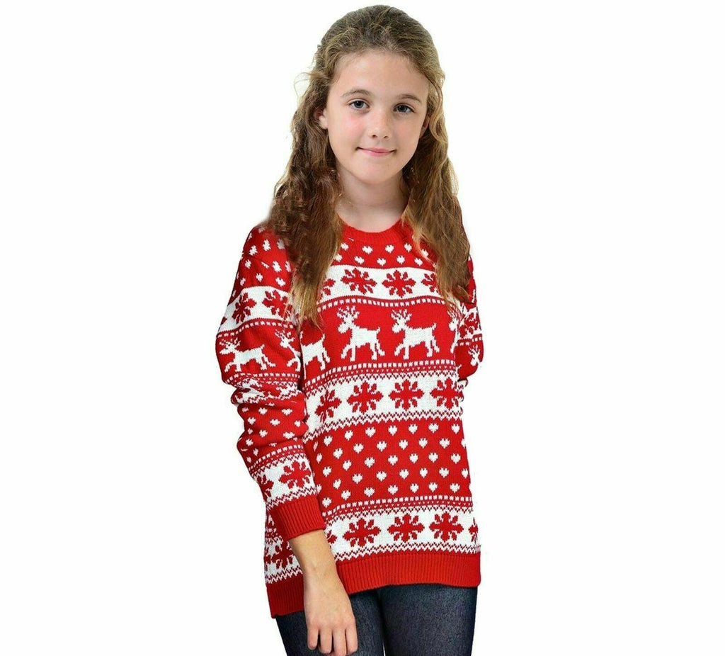 Boys Girls Kids Christmas Jumper Reindeer Sweater Xmas Snowflakes Top Age 5-14