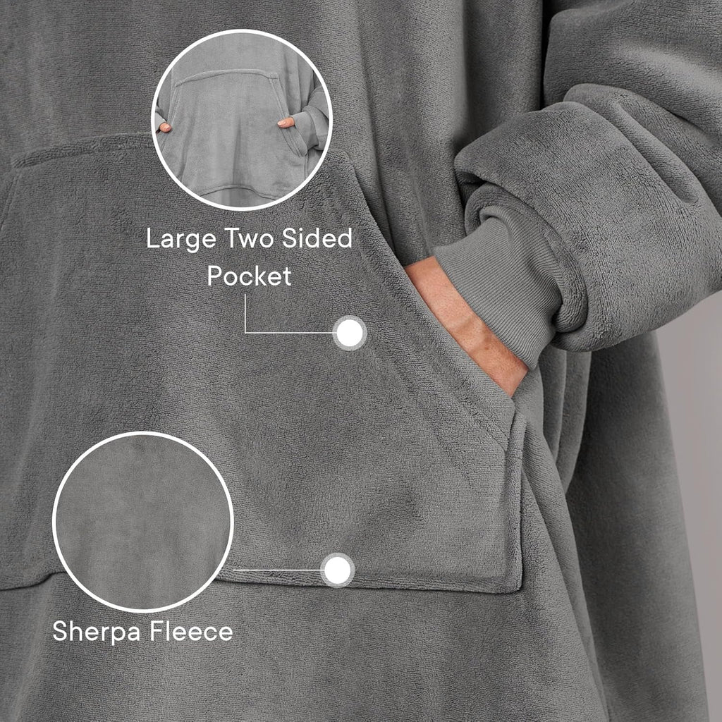 Hoodie Blanket, Mothers Day Gifts Ultra Soft Sherpa Fleece Warm Comfy Cosy Oversized Wearable Giant Sweatshirt Throw for Women Girls Adults Men Boys Kids Big Pocket - One Size