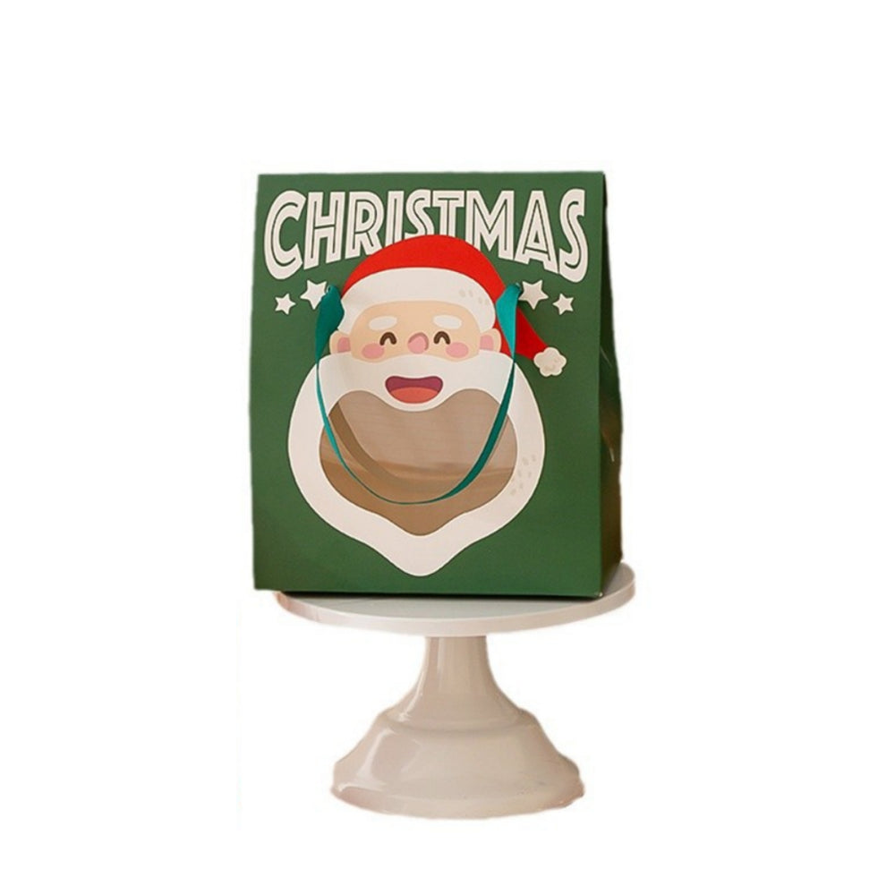 Christmas Santa Window Paper Box with Handle Candy Cookie Gift Packaging Bags