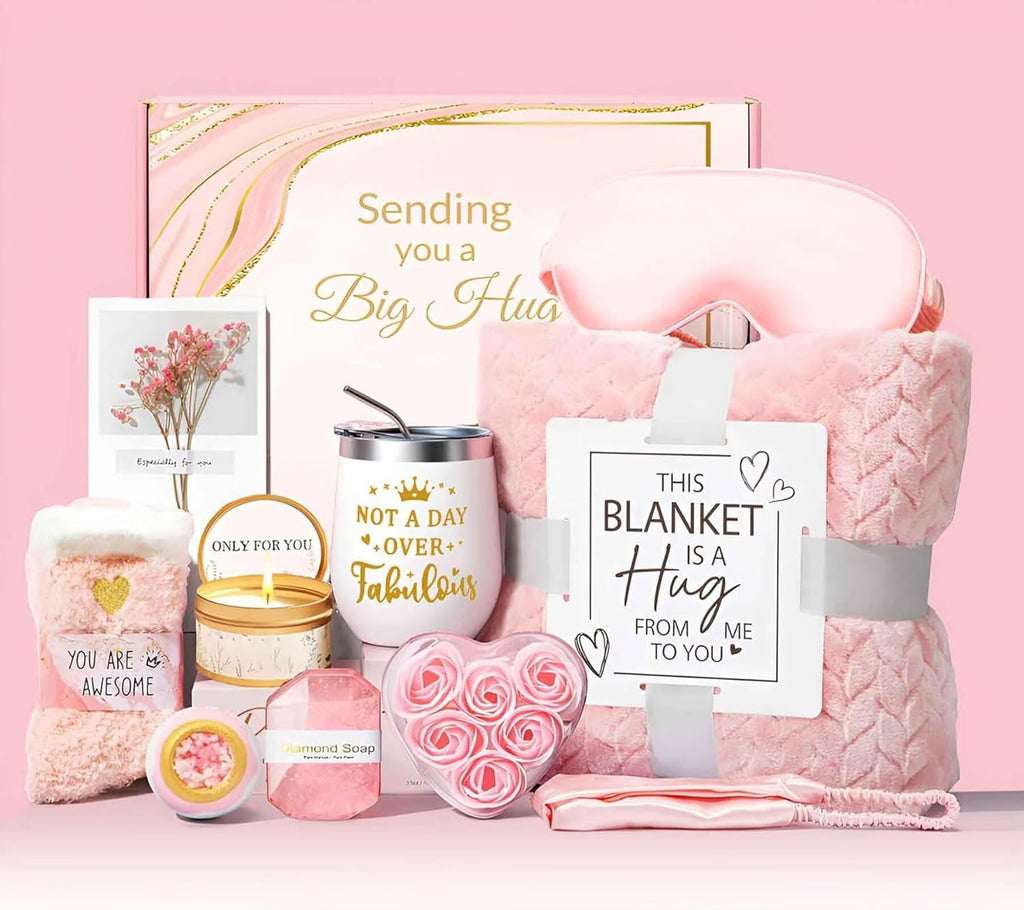 Gifts for Women, Birthday Pamper Gifts for Women, Get Well Soon Blanket Gifts for Friend, Relaxation Spa Basket Christmas Gifts Ideas for Best Friend Sister Bestie Colleagues