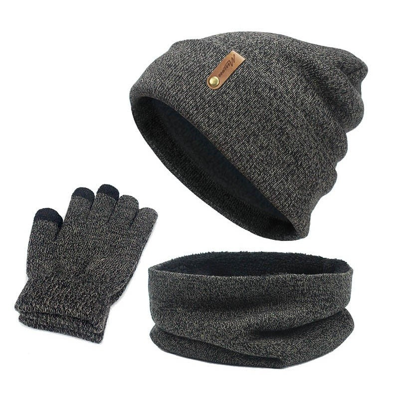 New Winter Warm Fleece Lined Knitted Beanie Hat Scarf Gloves Set for Women Men