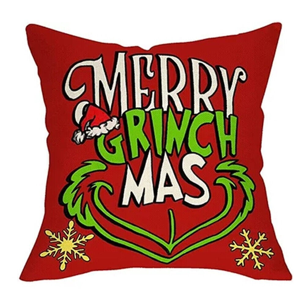4Pcs Christmas Grinch Cushion Cover Pillow Case Xmas Sofa Pillowcase Decor~