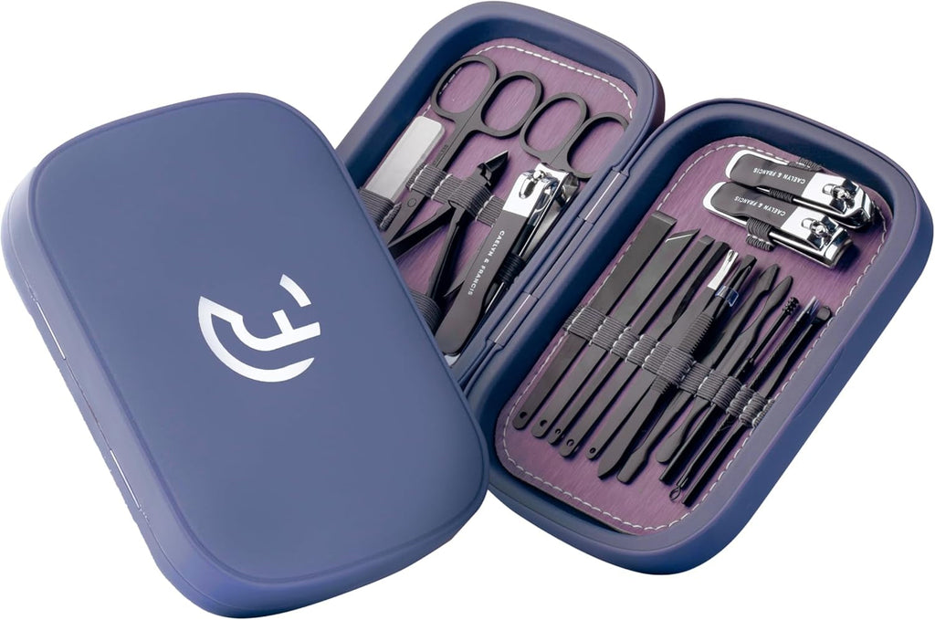 18Pcs Manicure Set, Professional Stainless Steel Nail Care Tools, Portable Grooming Kit for Travel and Home, Ideal Nail Clippers, Gift for Men Women Friends and Parents (Royal Blue)