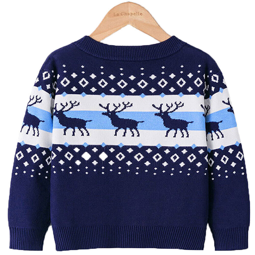 Boys Girls Christmas Elk Sweaters Kids Winter Cardigans Knit Jumper Casual Tops