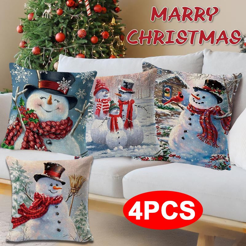 4 Pack Christmas Pillow Cushion Cover Sofa Couch Pillowcases for Xmas Decor 18''