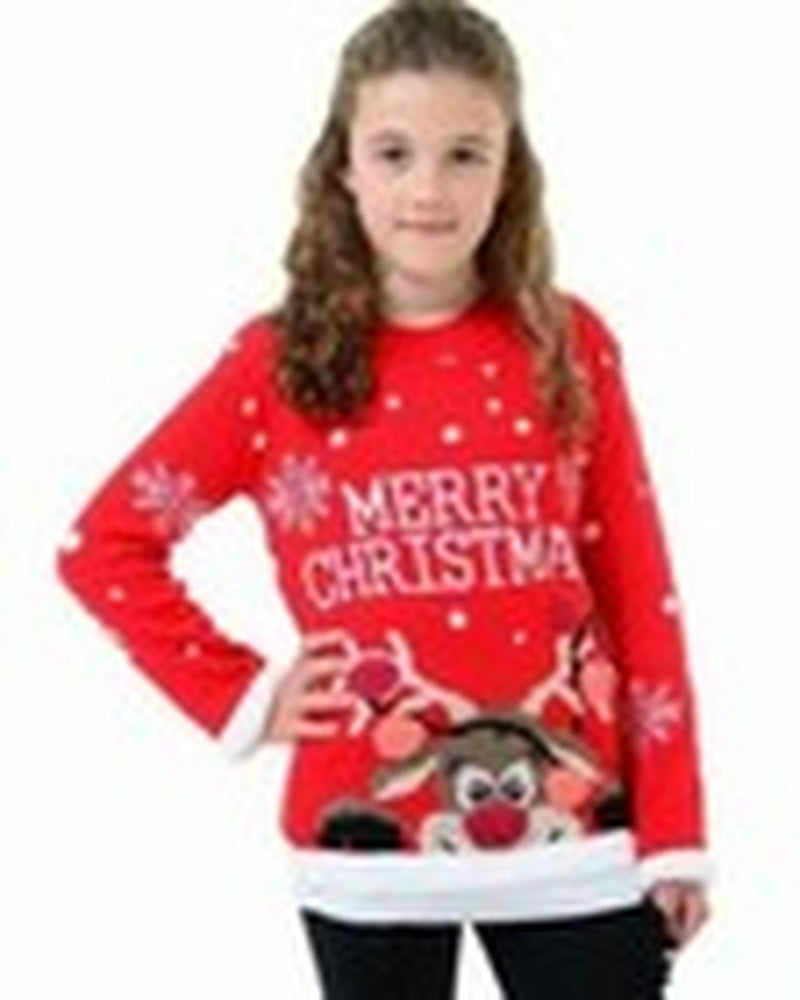 Kids Girls Boys Merry Xmas Christmas Pom Pom 3D Retro Jumper Sweater Top Novelty