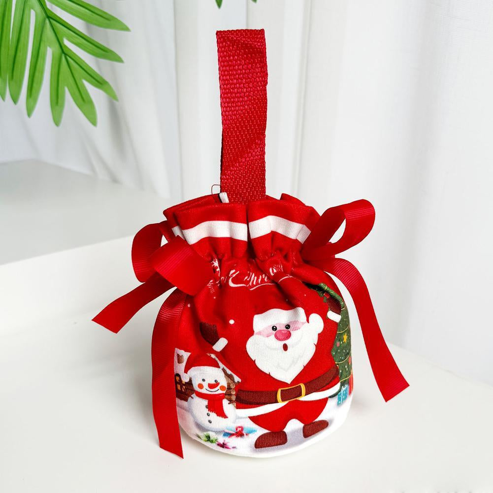Christmas Drawstring Canvas Gift Bags Reusable Christmas Storage Treat Bags Z4F8
