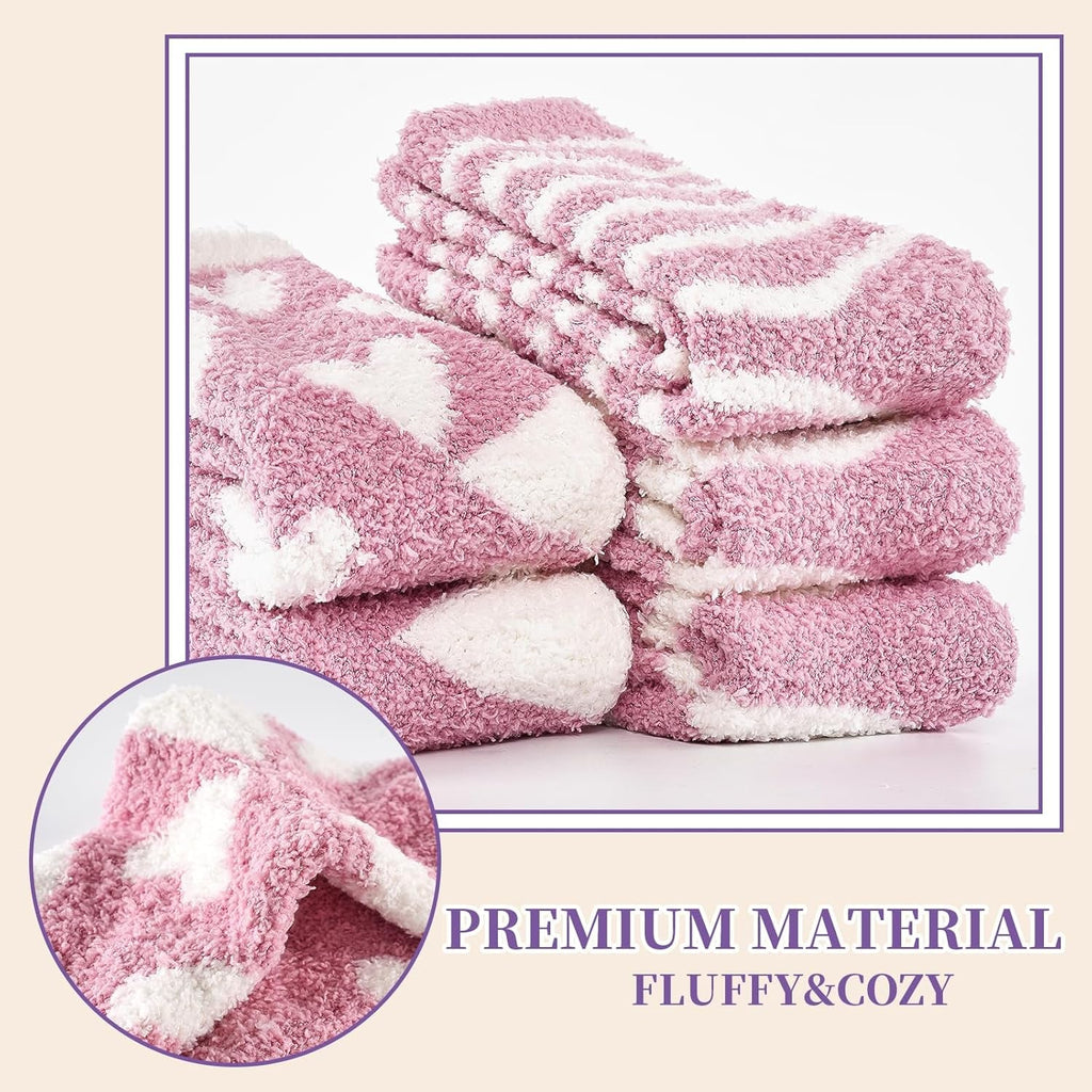 Fluffy Socks Womens with Gift Box, Cosy Bed Socks for Women, Warm&Comfy Fuzzy Sock, Christmas Gifts for Women Ladies Girls, 5 Pairs, 3-8