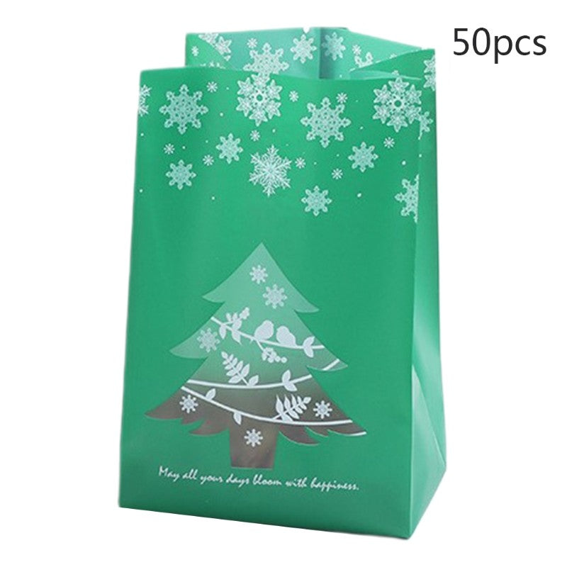 50Pcs Christmas Plastic Candy Bag Snowflake Tree Cookies Packaging Decor