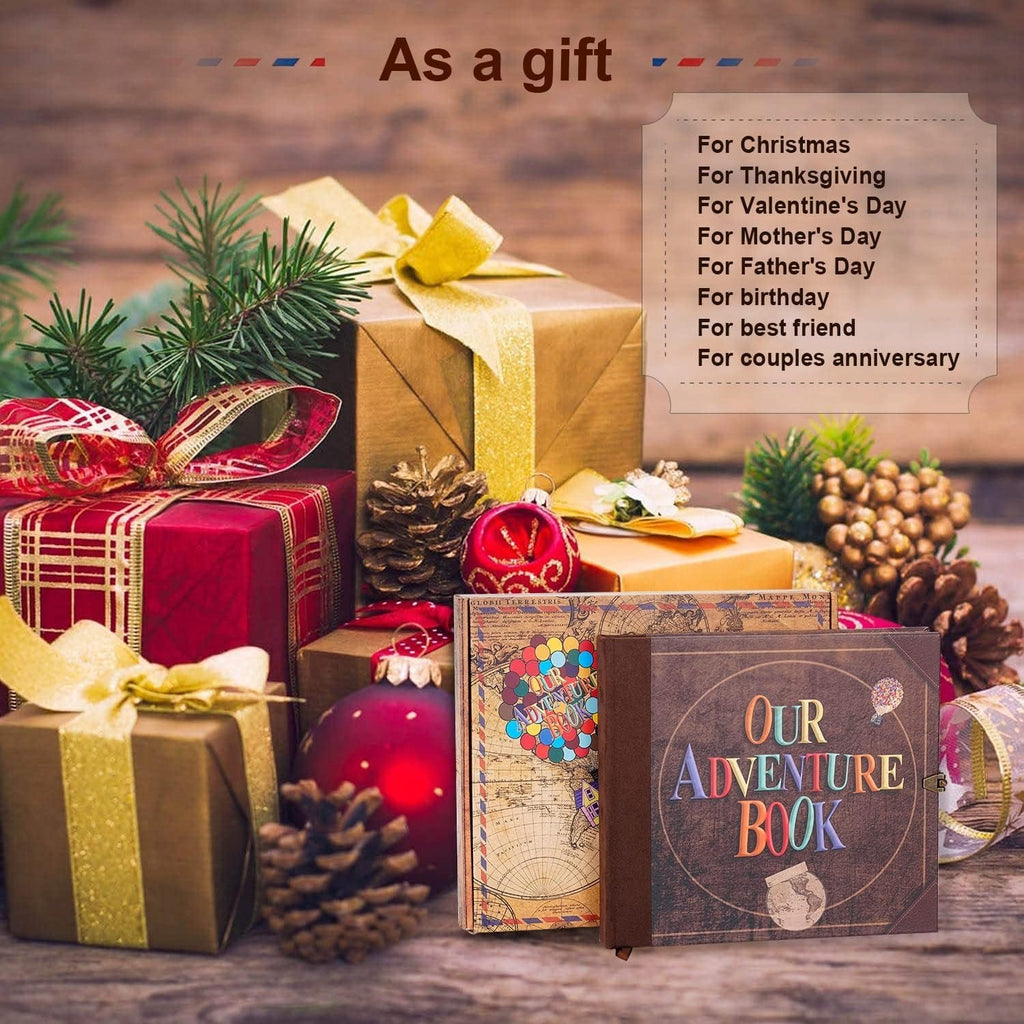 Our Adventure Book Scrapbook Photo Album with 146 Pages Embossed Words Hard Cover Travel Scrapbook, Memory Book for Anniversary Wedding, Valentines' Gifts, Christmases Etc, 8.9 * 7.7 In