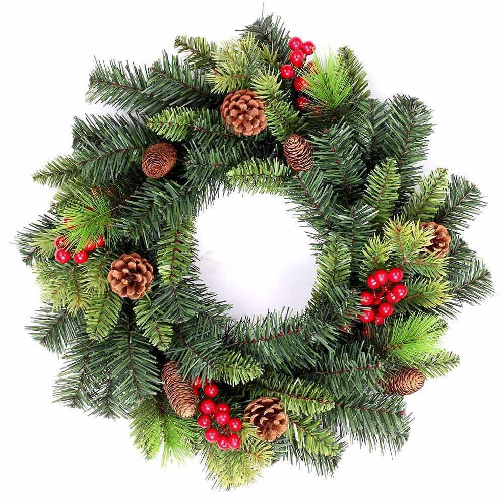Pre Lit Christmas Wreath Mixed Tips Berries Pine Cones Wall Door XMAS Home Decor