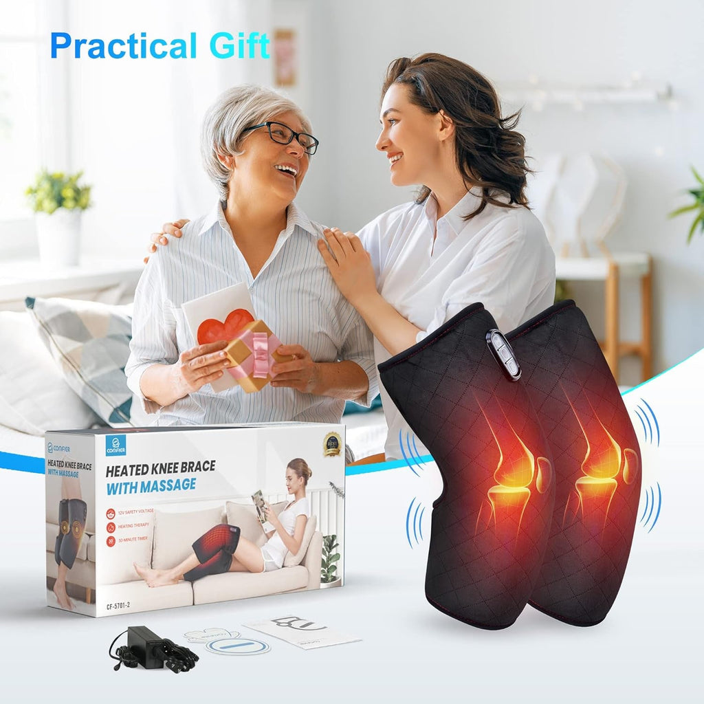 Knee Massager Joint Pain Relief, Heated Knee Massager with Massage, Heating Massager Wrap with Vibration, Christmas Gifts for Women Men