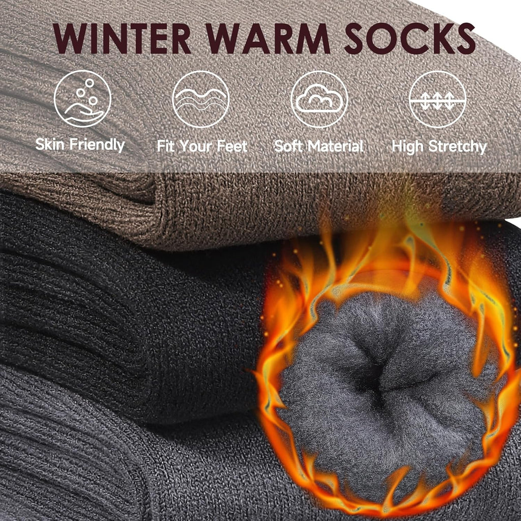 Thermal Socks for Men 7-13, Thick Winter Socks Mens, Soft Chunky Warm Classic Pure Hiking Walking Boot Crew Socks, 3 Pairs