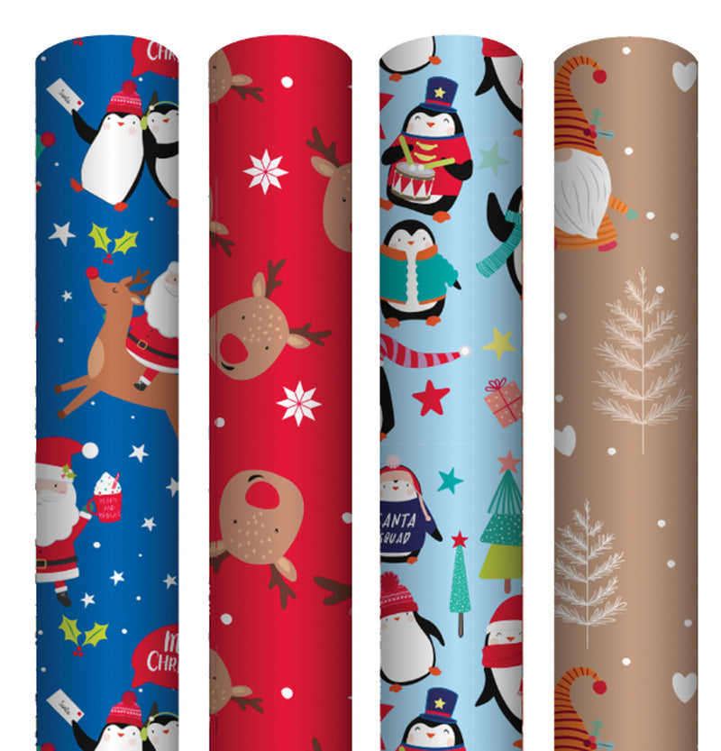 4 Rolls Christmas Gift Wrapping Kids Designs Paper 7M X 70Cm Roll 28 Metre