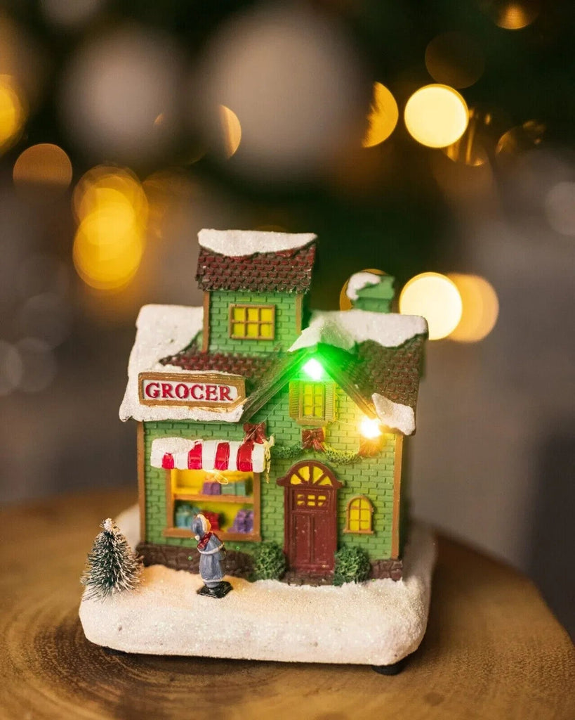 Christmas Village Scene Decoration Ornament LED Grocer Light up Xmas Home Decor