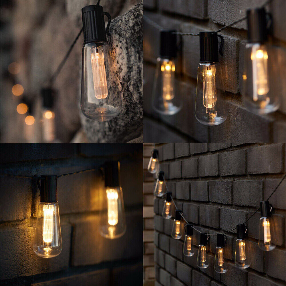 20LED Solar Powered Retro Bulb String Lights Garden Outdoor Fairy Christmas Lamp