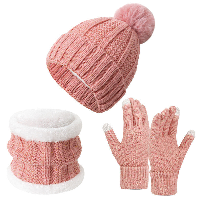 Womens Girls Thick Knit Hat Scarf and Touchscreen Gloves Set Knitted Winter Gift