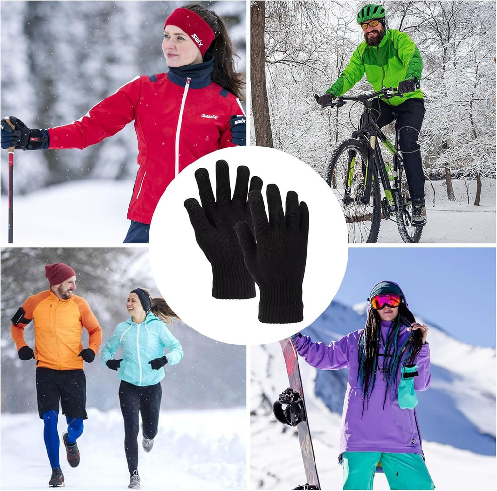 6 Pairs Winter Gloves - Knitted Magic Touch Screen Thermal Mittens for Phone Use, Outdoor Activities
