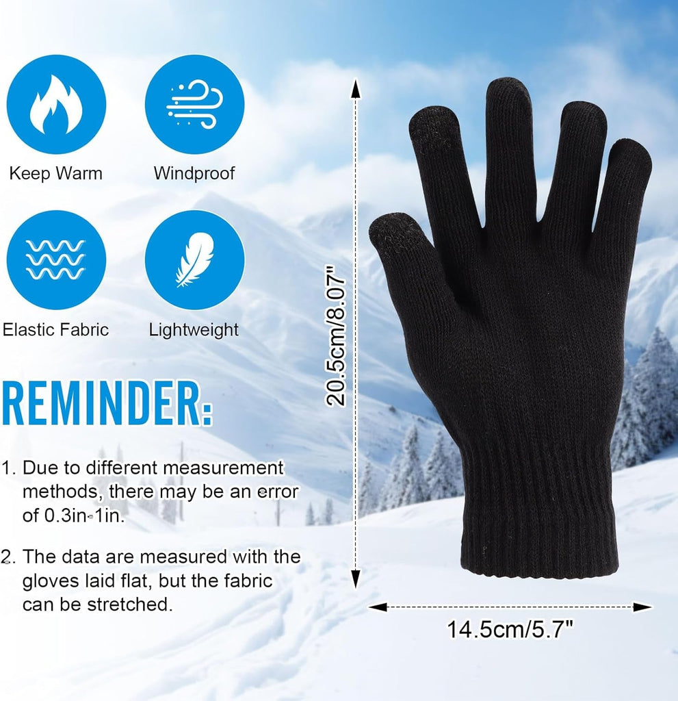 6 Pairs Winter Gloves - Knitted Magic Touch Screen Thermal Mittens for Phone Use, Outdoor Activities
