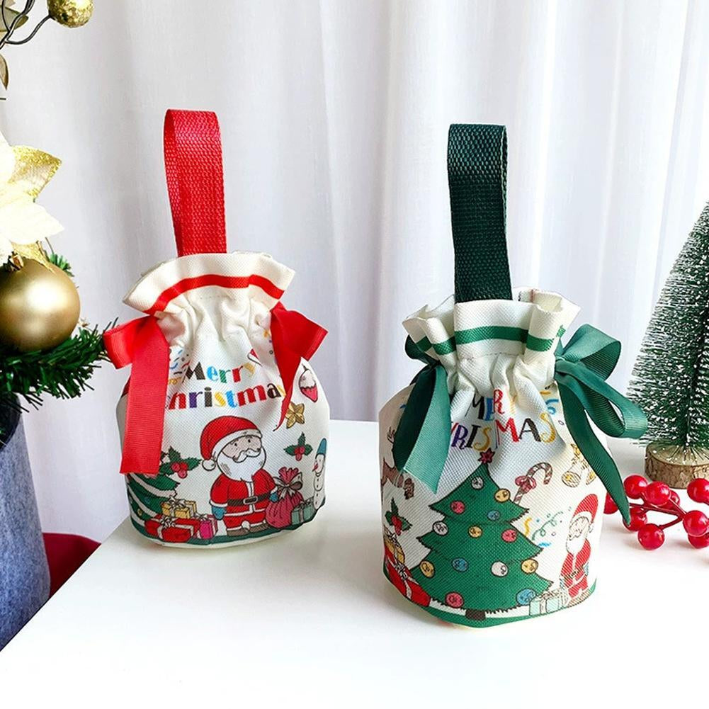 Christmas Drawstring Canvas Gift Bags Reusable Christmas Storage Treat Bags Z4F8