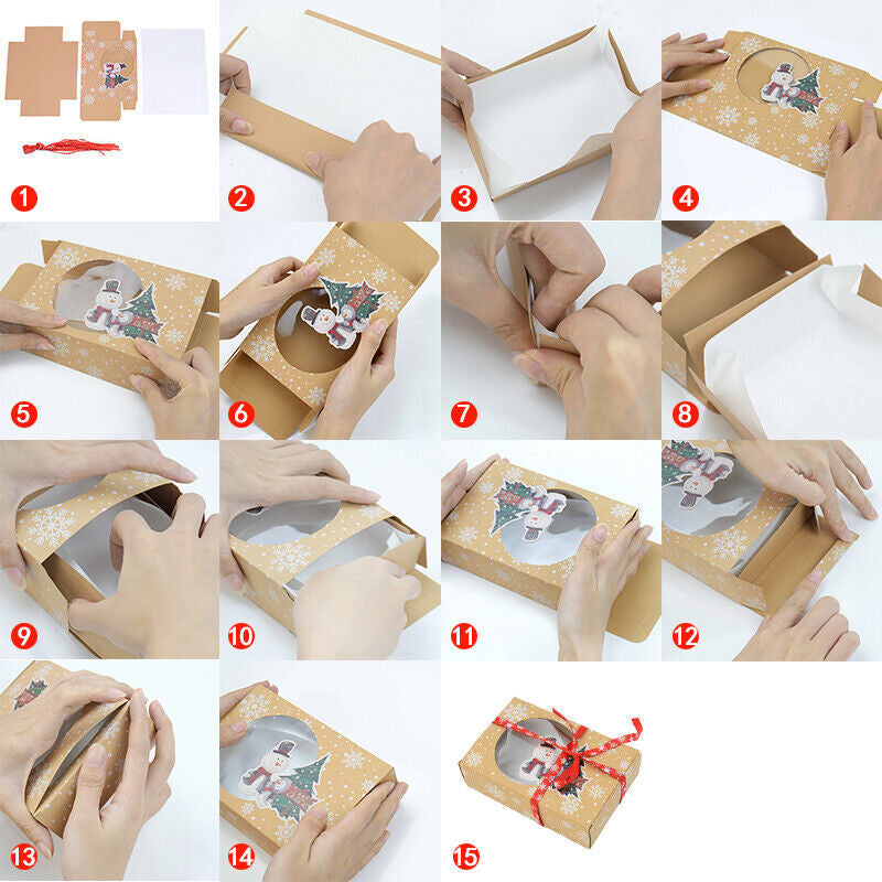 12PC Christmas Cookie Gift Box Kraft Paper Candy Gift Boxes Xmas Party Packaging
