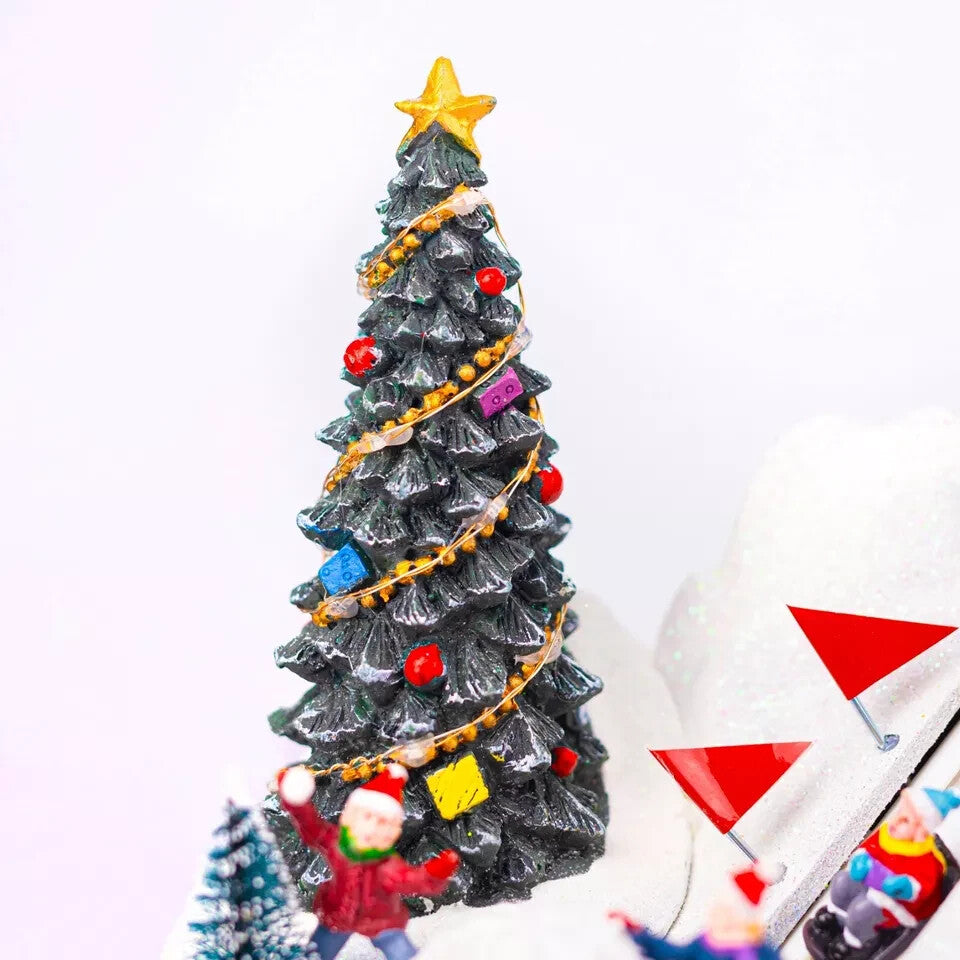 Christmas Village Scene Decoration Sledging Musical Moving Ornament Light Up