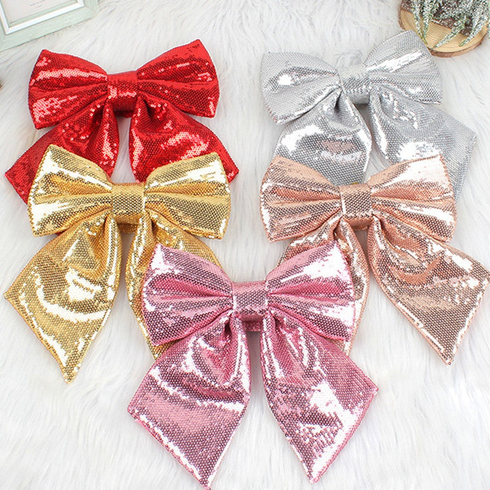Large Glitter Christmas Bow Elegant Bowknot Ornaments Christmas Tree Decorations