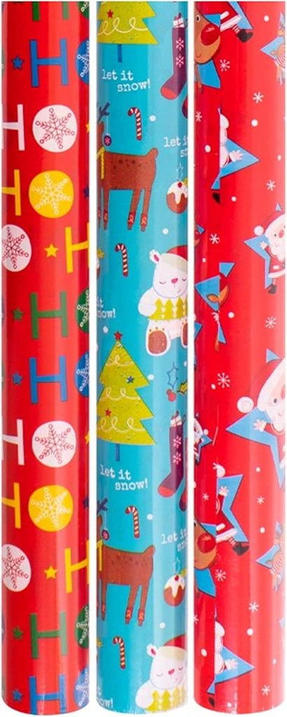 Christmas Wrapping Paper 3 Rolls X 20M Presents Gift Wrap Xmas Party - 60 Metres Total