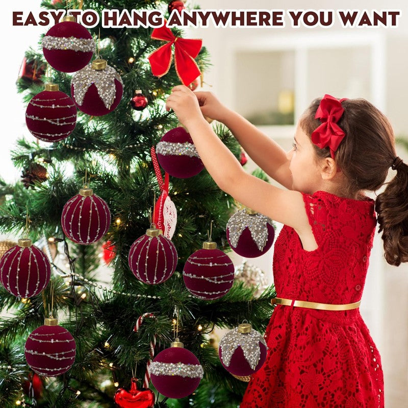 Christmas Bauble Decoration Hanging Tree 12 Piece 6Cm Bauble Set Burgundy