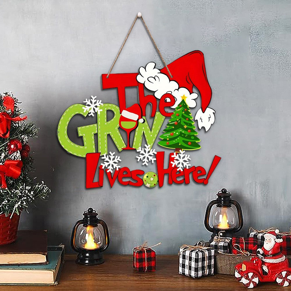 Christmas Door Sign Grinch Hanging Decor the Grinch Lives Here Xmas Ornament
