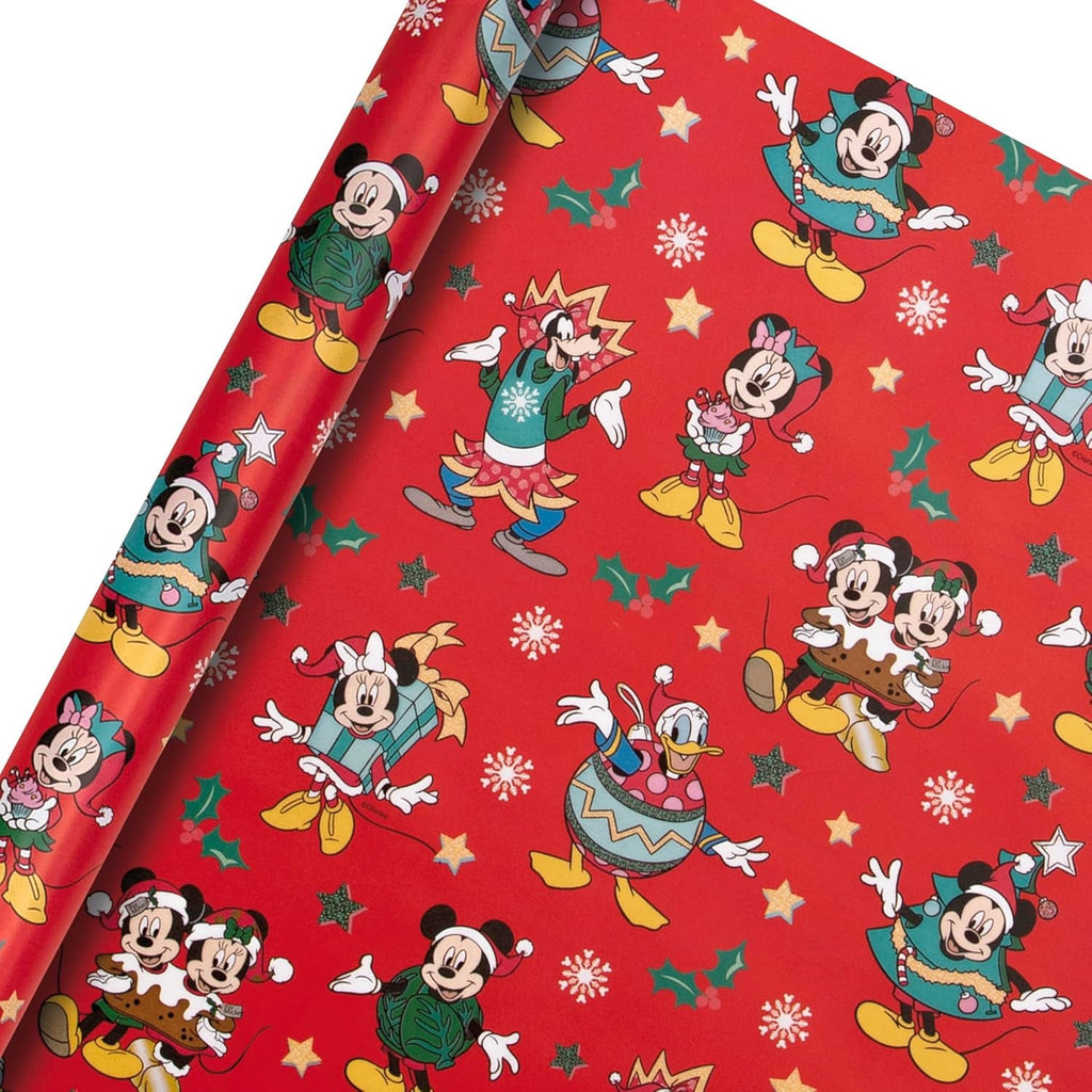 Wrapping Paper, Roll Wrap, Pack of 3, Disney, Mickey Mouse, Minnie Mouse, Christmas, Red, 4M Each
