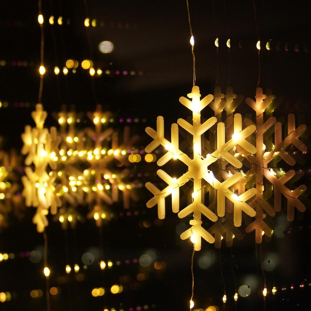 1.2M X 0.9M Christmas Snowflake LED Warm White Plug in Curtain Lights