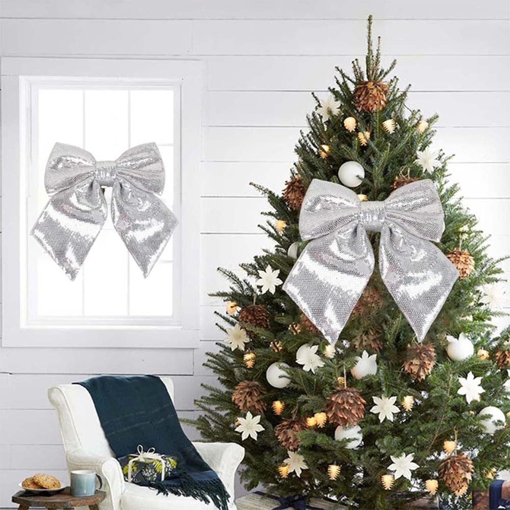Large Glitter Christmas Bow Elegant Bowknot Ornaments Christmas Tree Decorations