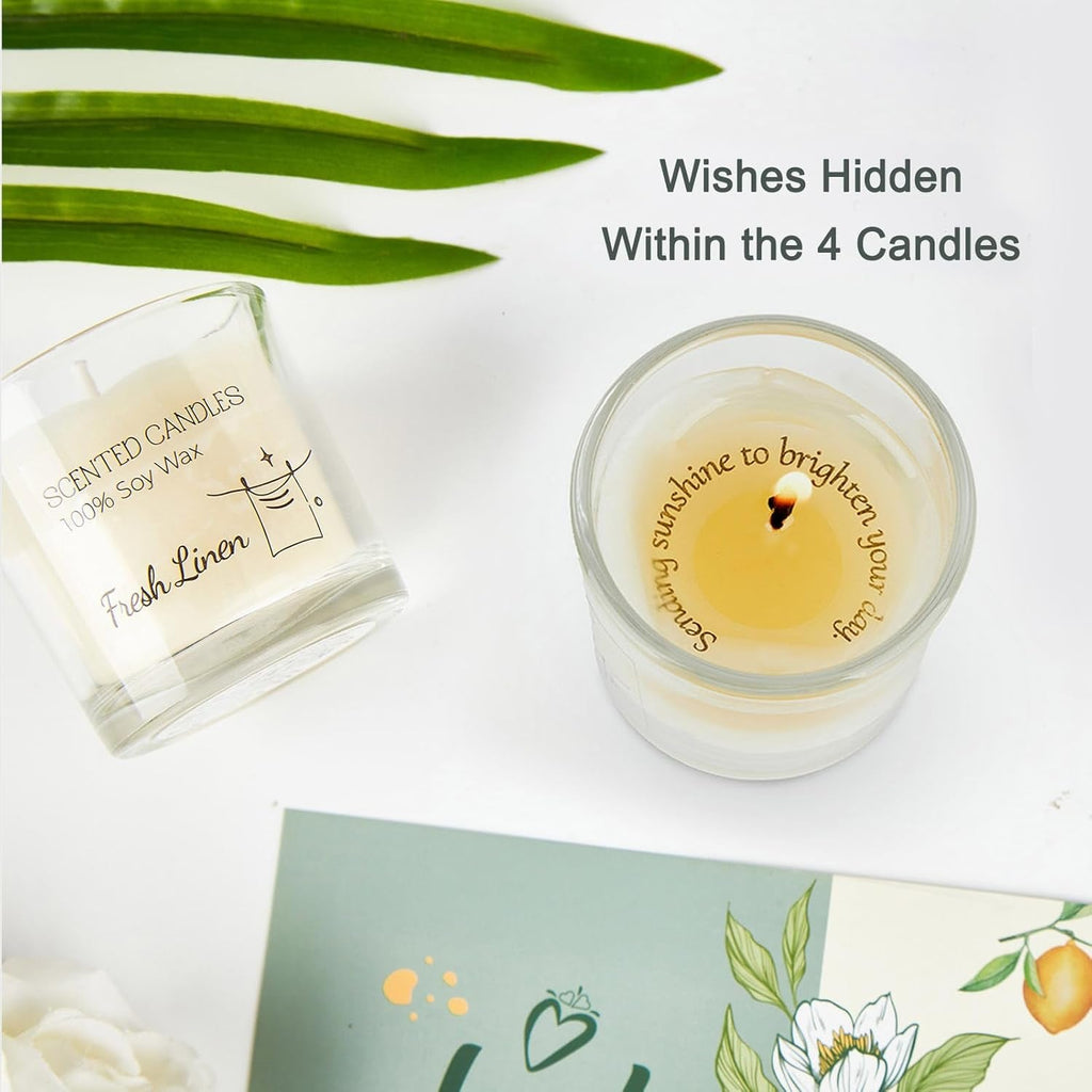 Scented Candles Gifts for Women, Votive Candles Set of Fresh Linen, Vanilla, Jasmine, and Lemon, Soy Wax Candle Gift Set for Birthdays, Weddings, Christmas
