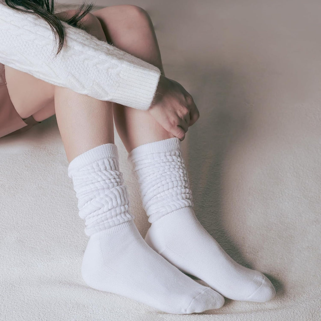 Womens Calf Socks Slouch Socks Extra Long Knee High Scrunch Stacked Sock Cotton Boot Socks for Women Girls One Size