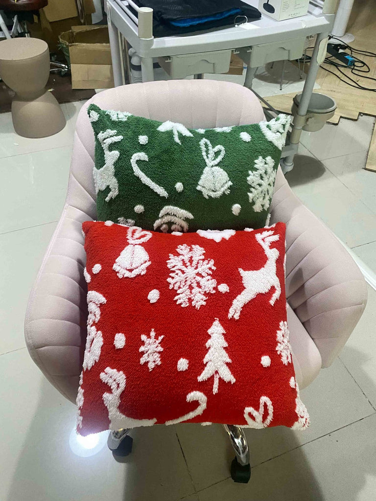 UK Christmas Santa Snowflake Cushion Plush Pillow Case Christmas Home Decor 2PCS