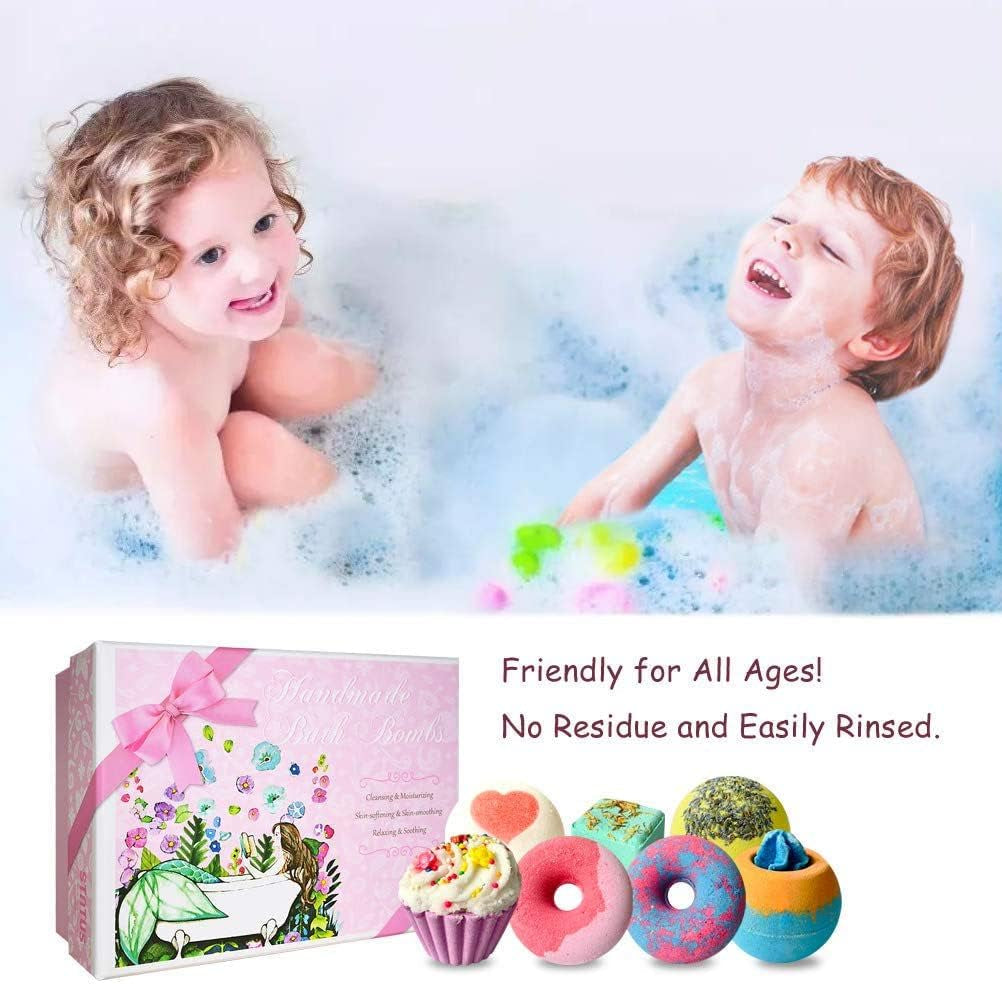 7 Natural Bath Bombs for Women, Spa Bubble Fizzies, Luxurious Gift for Girls Kids, Beauty Set for Her on Christmas Valentines Birthday Mothers Day Anniversary