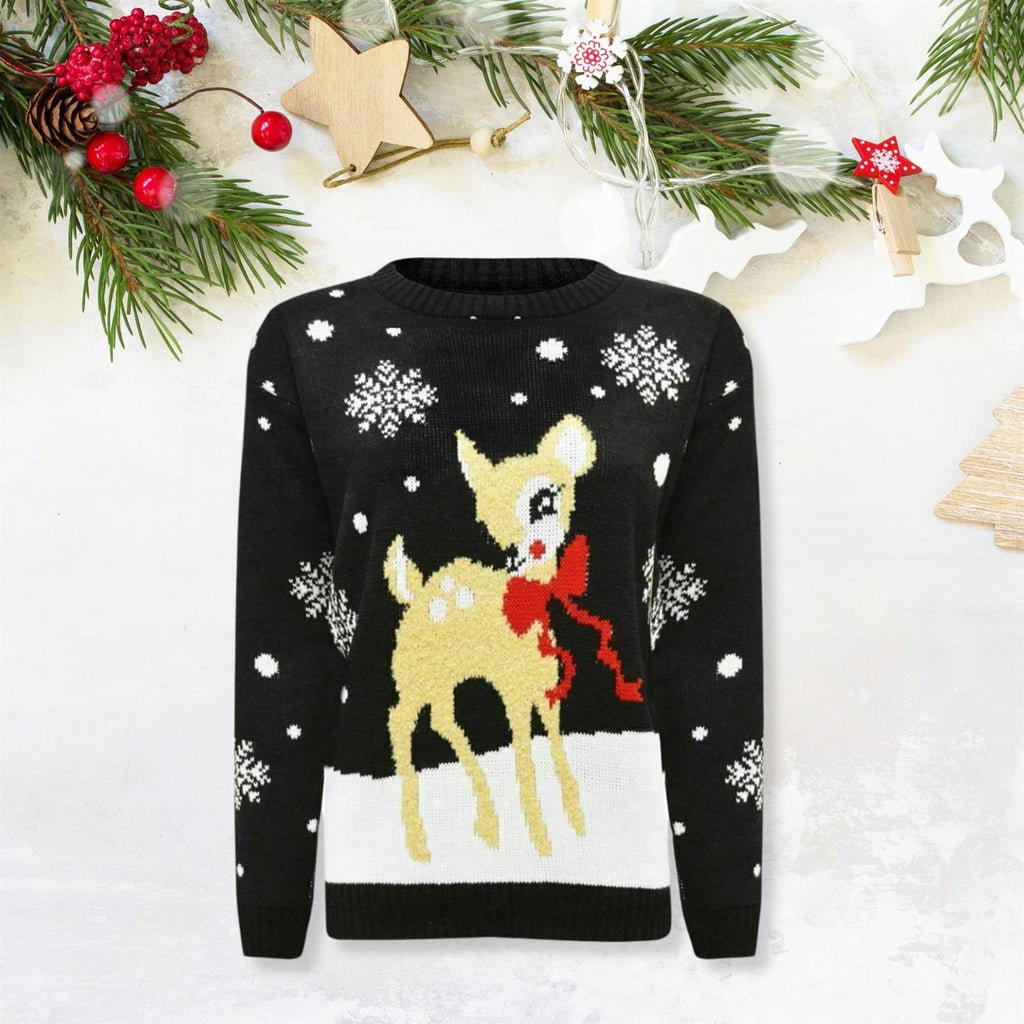 Christmas Jumper Kids Girls Baby Deer Novelty Xmas Knitted Jumper Warm Sweater