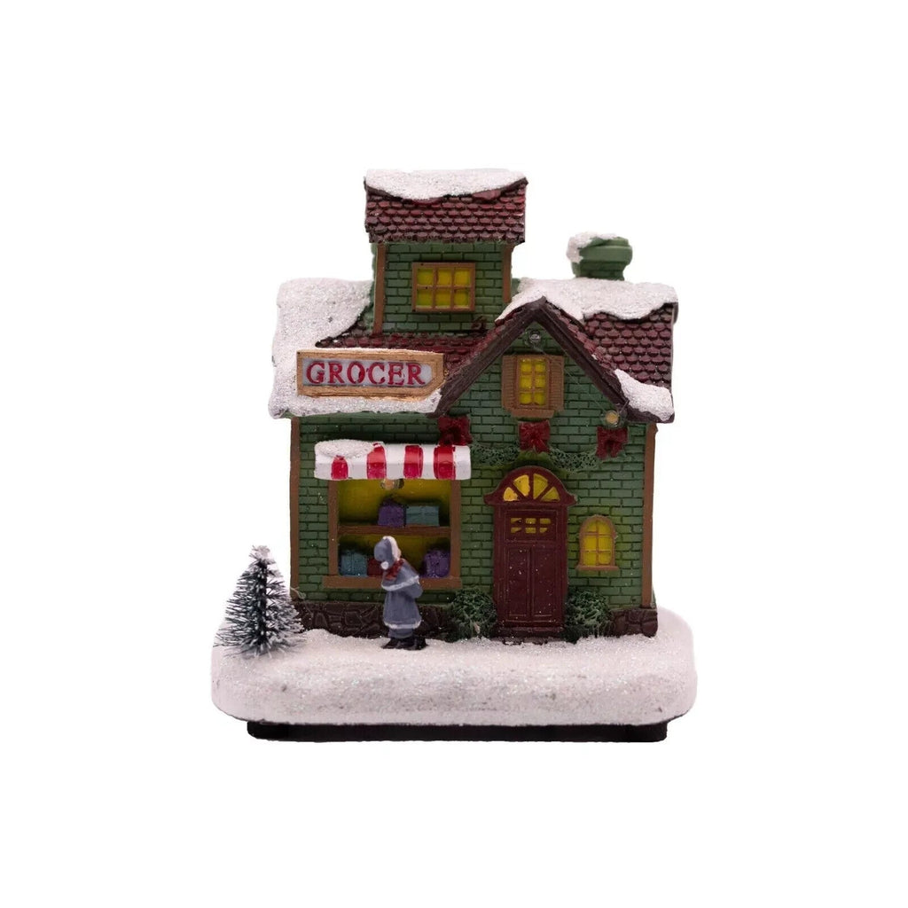 Christmas Village Scene Decoration Ornament LED Grocer Light up Xmas Home Decor