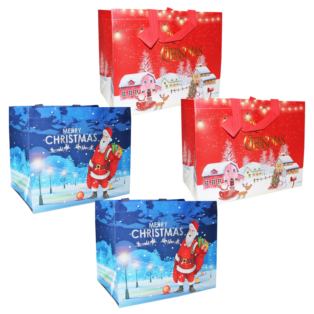 Christmas Gift Bags Set of 2 Large Shopper Xmas Presents 32Cm X 26Cm Red or Blue