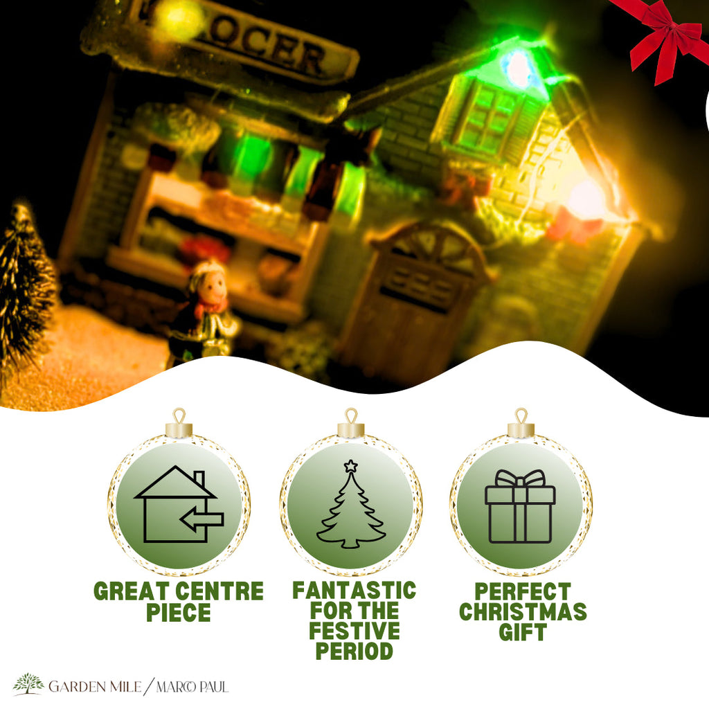 Christmas Village Scene Decoration Ornament LED Grocer Light up Xmas Home Decor