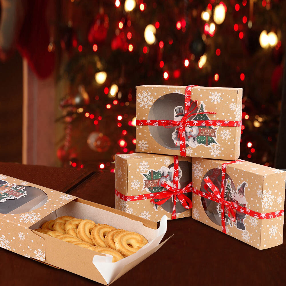 12PC Christmas Cookie Gift Box Kraft Paper Candy Gift Boxes Xmas Party Packaging